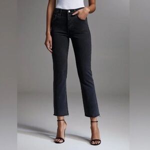 Denim Forum The Arlo High Rise Straight Leg Jeans Button Fly Black Cropped Sz 23